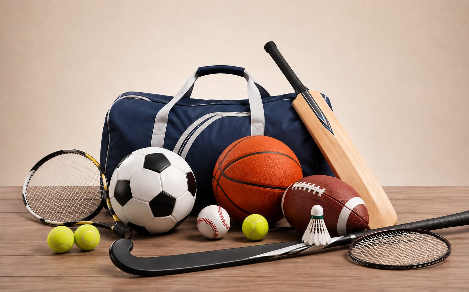 Footballs and sports goods manufactured for export