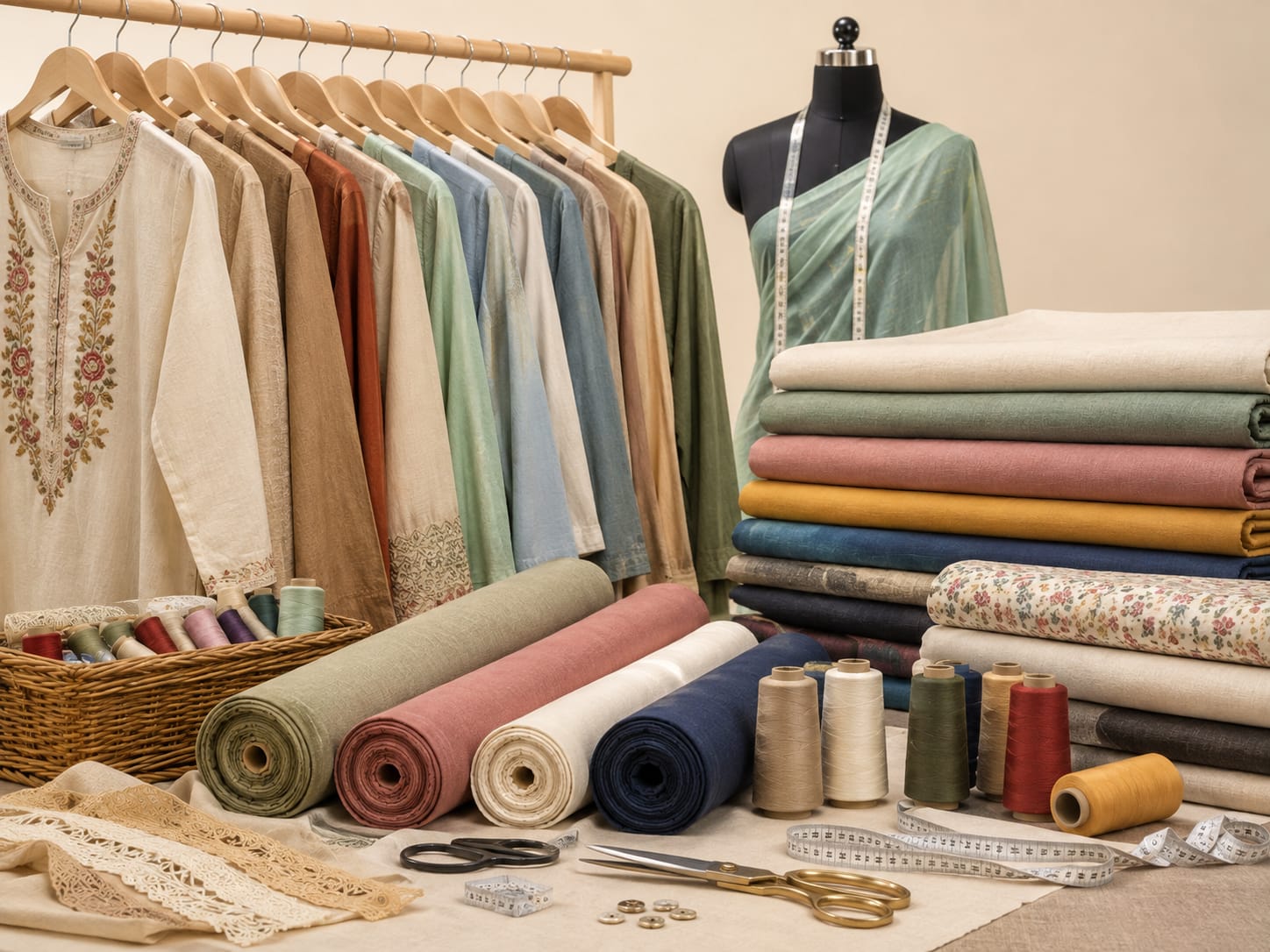 Folded Pakistani textiles ready for export